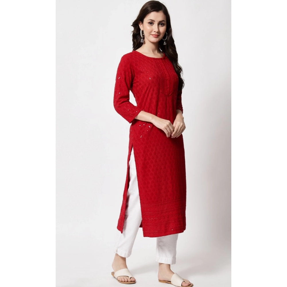 Amfyn Women's Embroidery With Sequence Kurti (Maroon)