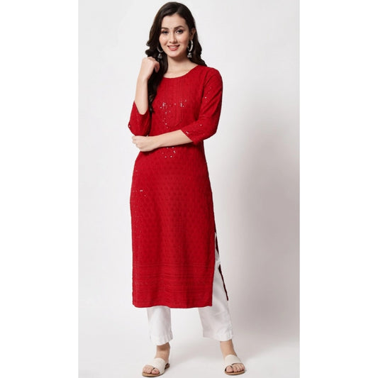 Amfyn Women's Embroidery With Sequence Kurti (Maroon)