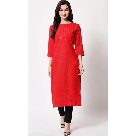 Amfyn Women's Embroidery With Sequence Kurti (Red)