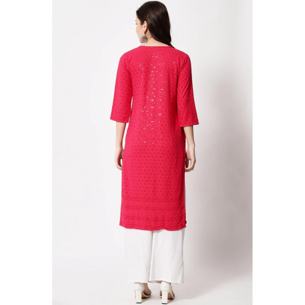 Amfyn Women's Embroidery With Sequence Kurti (Dark Pink)