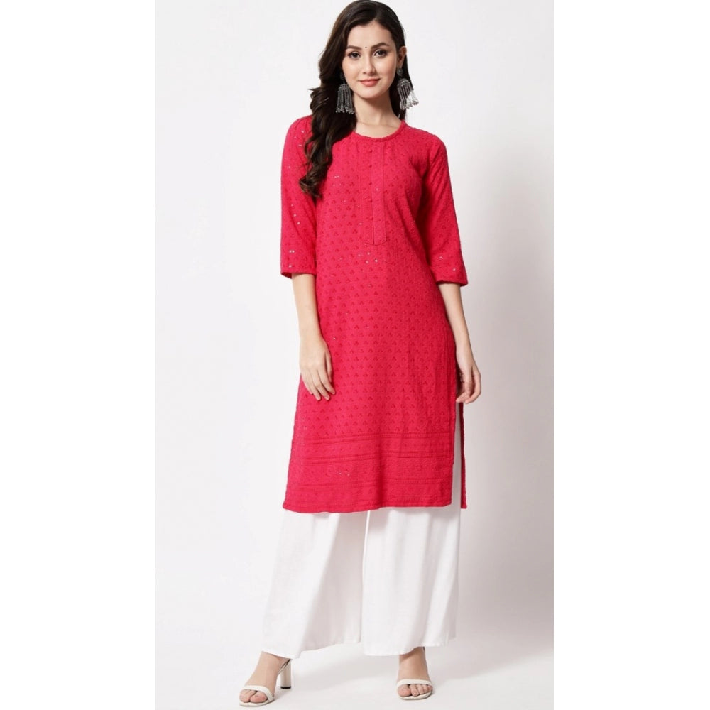 Amfyn Women's Embroidery With Sequence Kurti (Dark Pink)