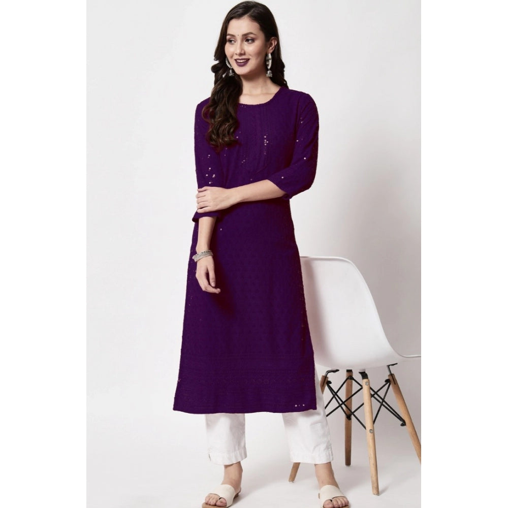 Amfyn Women's Embroidery With Sequence Kurti (Purple)