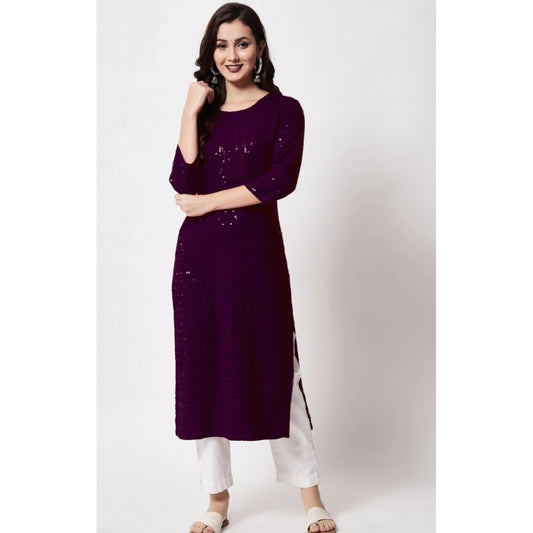 Amfyn Women's Embroidery With Sequence Kurti (Purple)