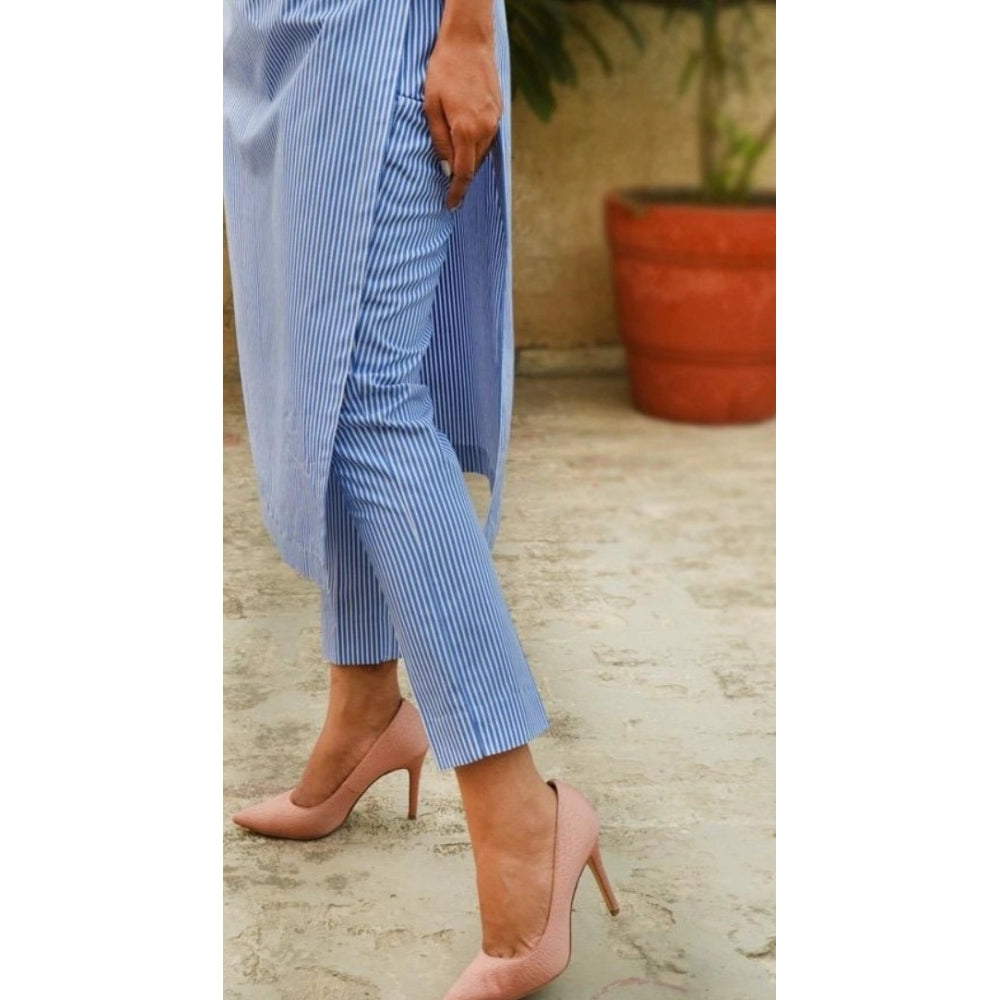 Amfyn Women's Printed Kurti With Bottom Set (Blue)