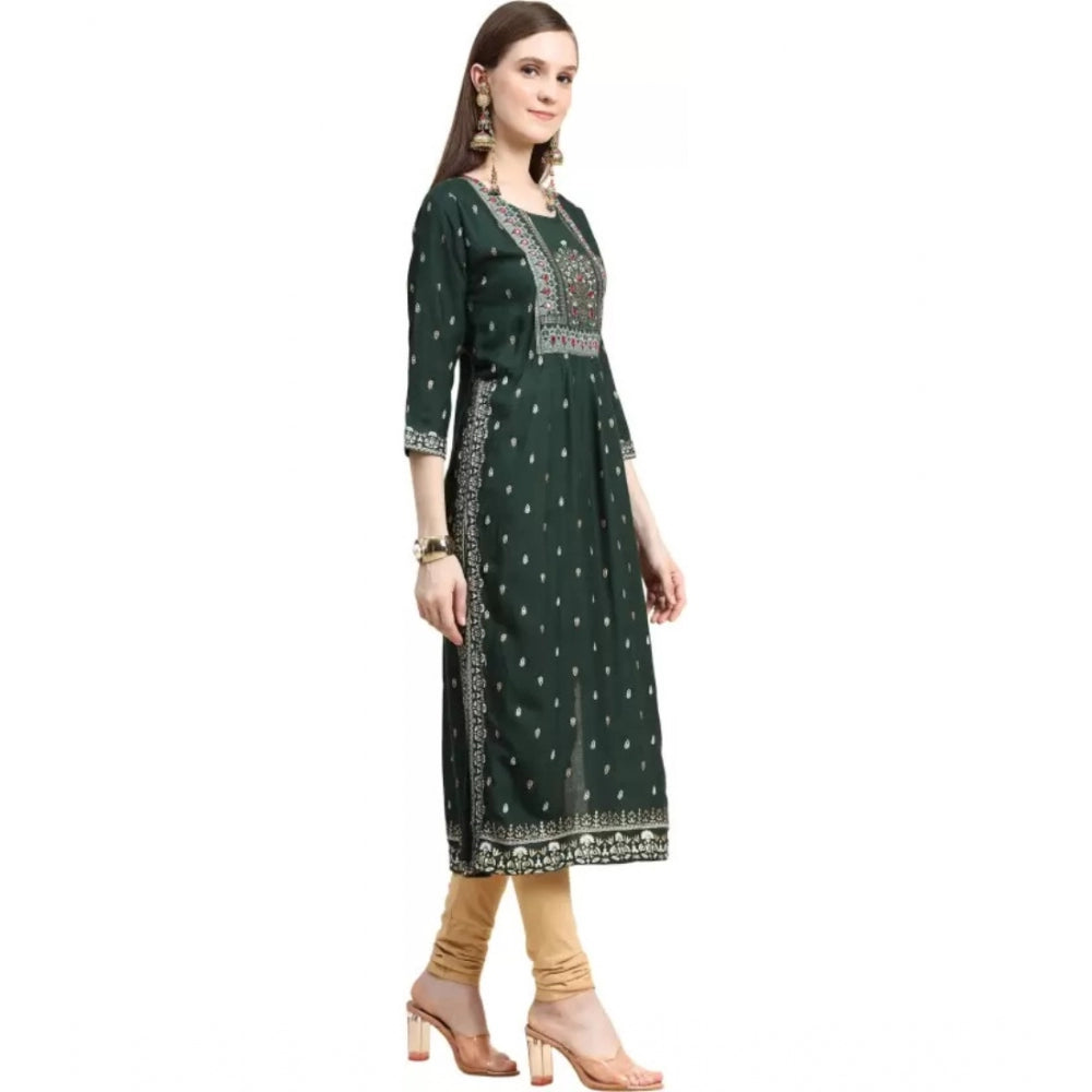 Amfyn Women's Printed Embroidery Kurti (Green)