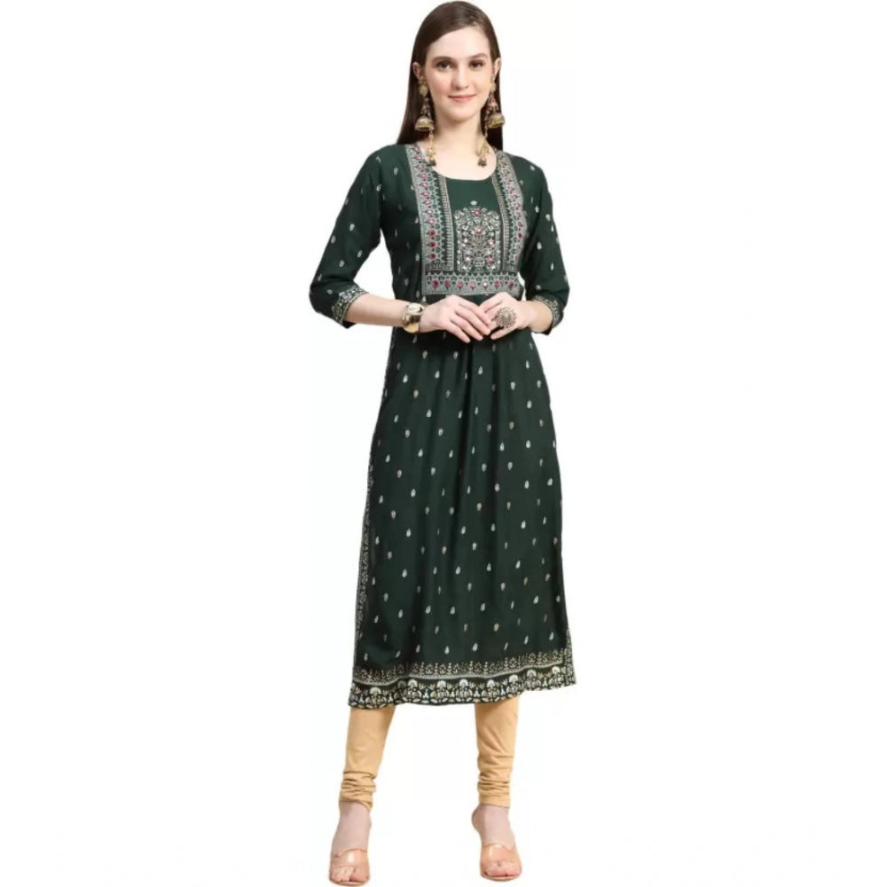 Amfyn Women's Printed Embroidery Kurti (Green)