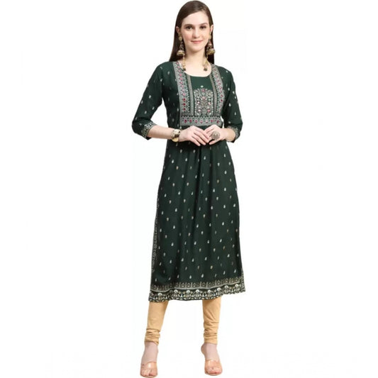 Amfyn Women's Printed Embroidery Kurti (Green)