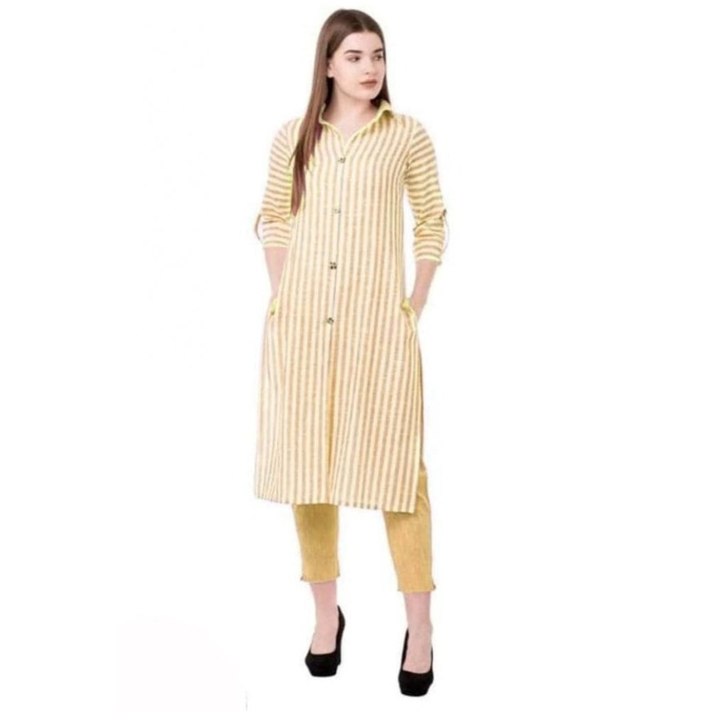 Amfyn Women's Printed Kurti With Bottom Set (Yellow)