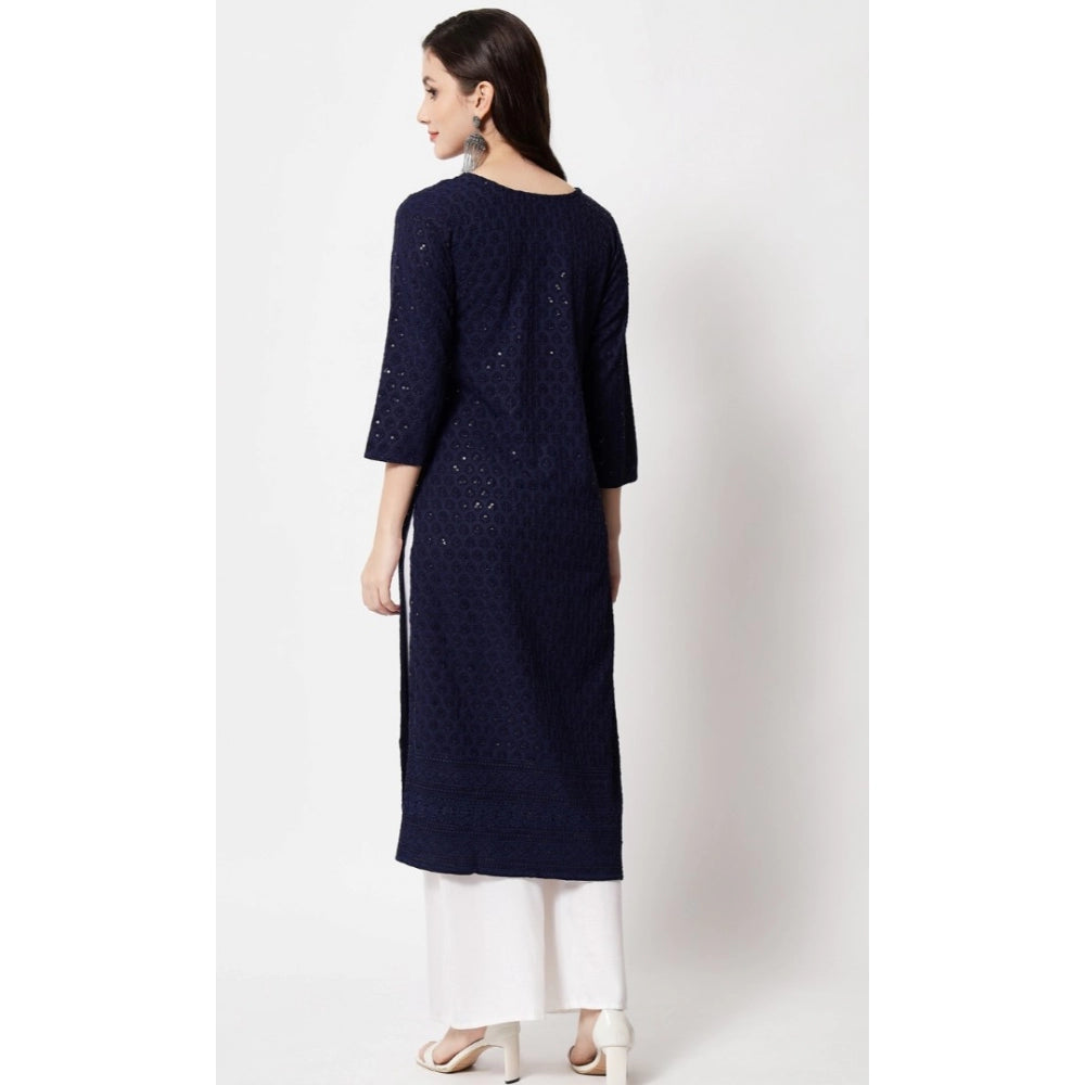 Amfyn Women's Embroidery With Sequence Kurti (Navy Blue)
