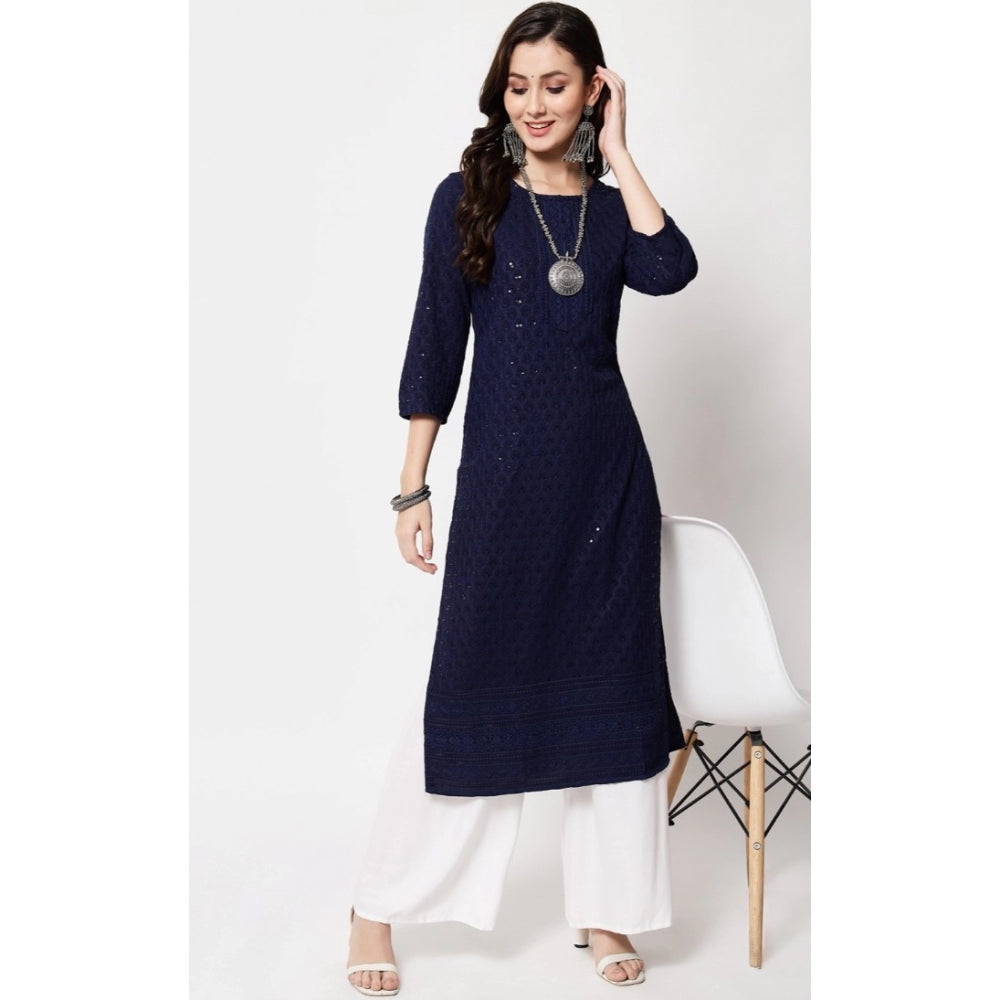 Amfyn Women's Embroidery With Sequence Kurti (Navy Blue)