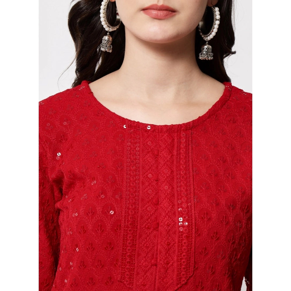 Amfyn Women's Embroidery With Sequence Kurti (Maroon)
