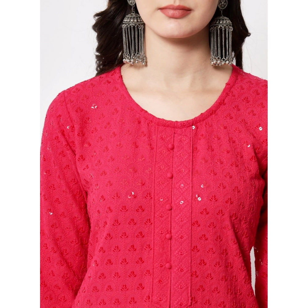Amfyn Women's Embroidery With Sequence Kurti (Dark Pink)