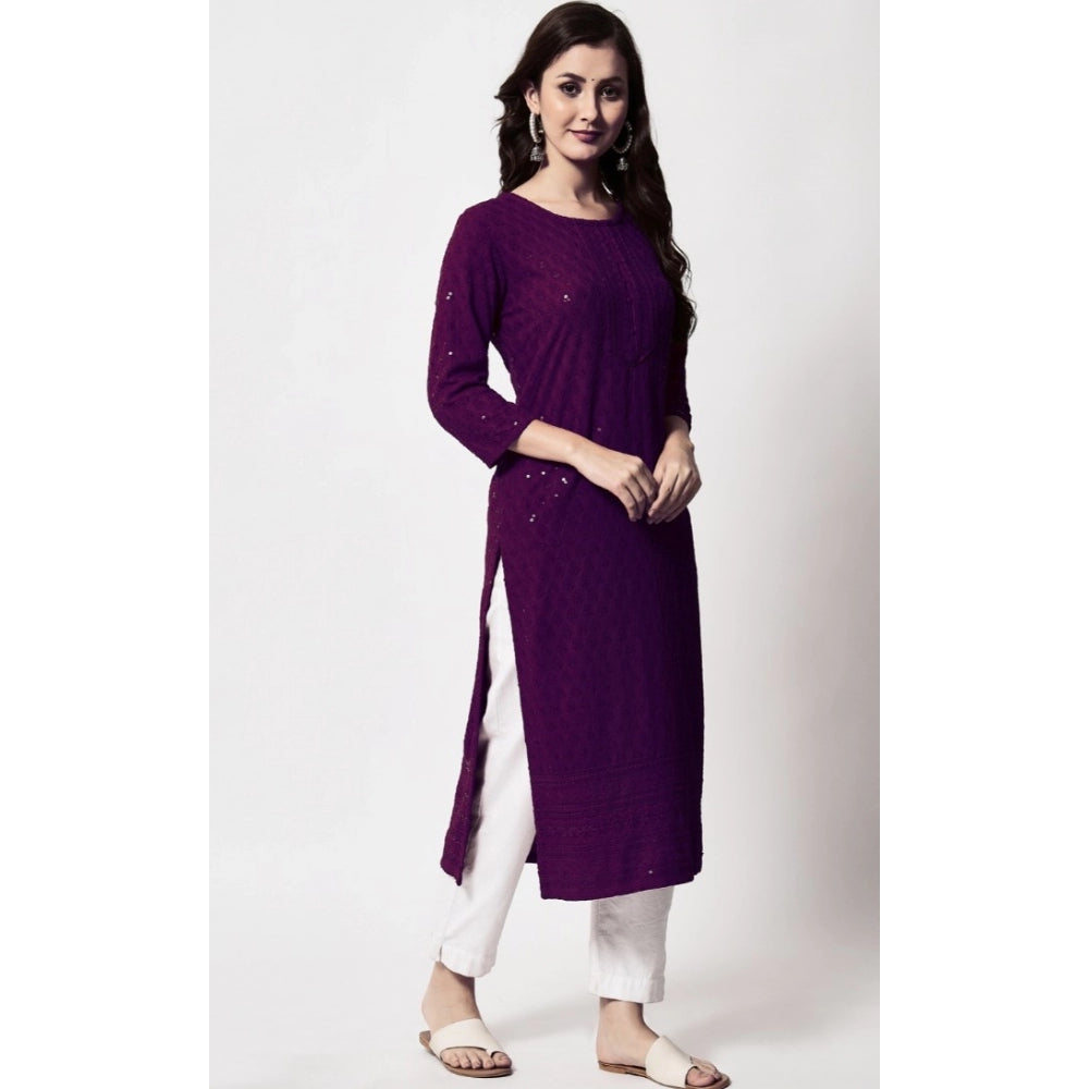 Amfyn Women's Embroidery With Sequence Kurti (Purple)