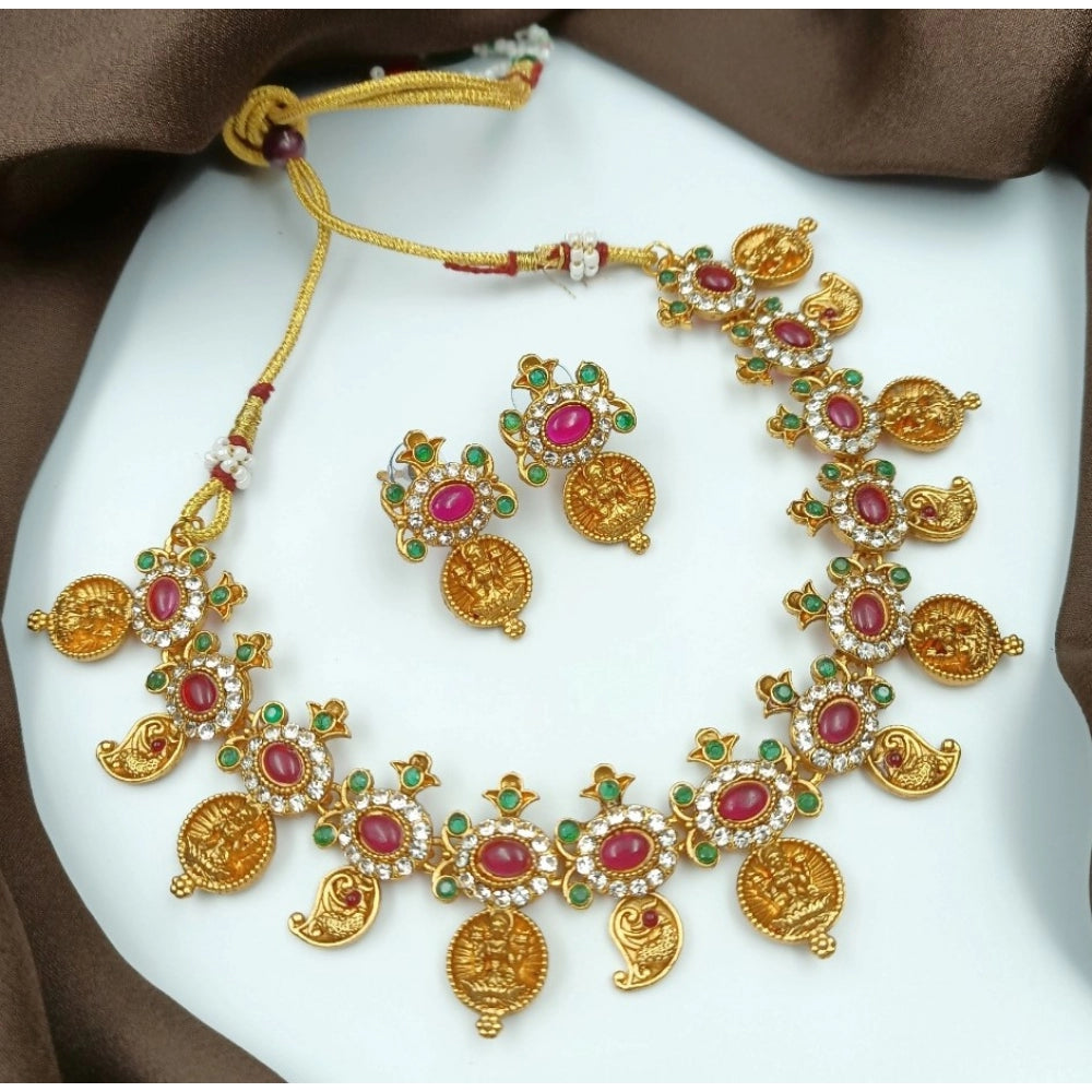 Amfyn Women's Gold Plated Traditional Necklace and Earrings Set (Multi Color, Free Size)