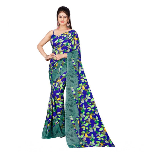 Amfyn Women's Poly Georgette Printed Saree Without Blouse (Multi Color)