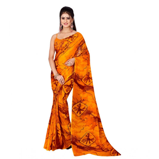 Amfyn Women's Poly Georgette Printed Saree Without Blouse (Yellow)