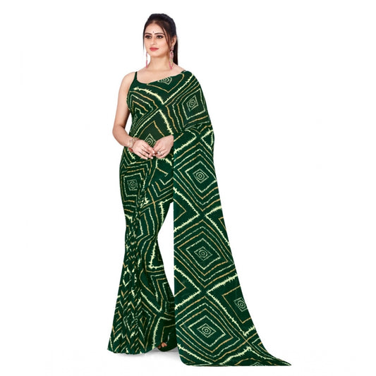 Amfyn Women's Poly Georgette Printed Saree Without Blouse (Dark Green)