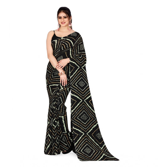 Amfyn Women's Poly Georgette Printed Saree Without Blouse (Black)