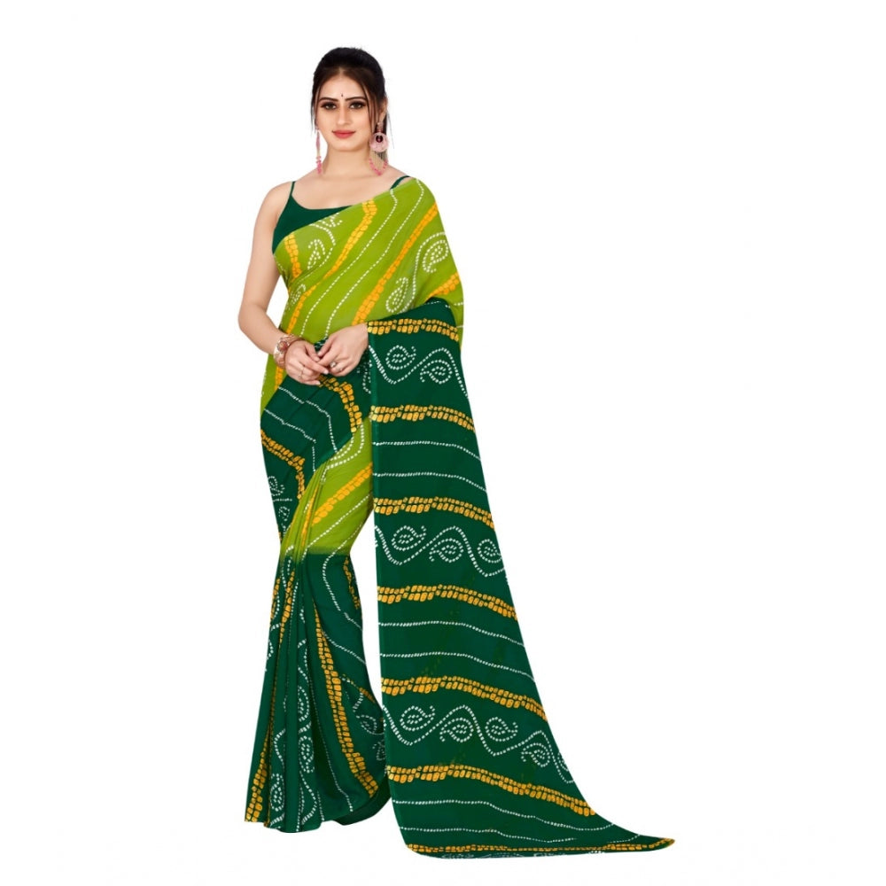 Amfyn Women's Poly Georgette Printed Saree Without Blouse (Mehandi Green, Dark Green)