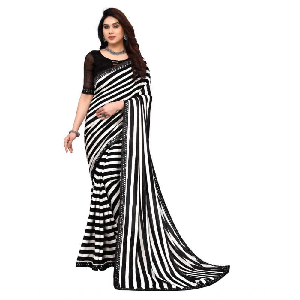 Amfyn Women's Embellished Dyed Printed Bollywood Georgette Saree With Blouse (Black)