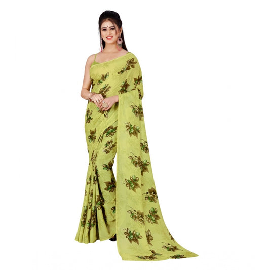 Amfyn Women's Poly Georgette Printed Saree Without Blouse (Light Green)