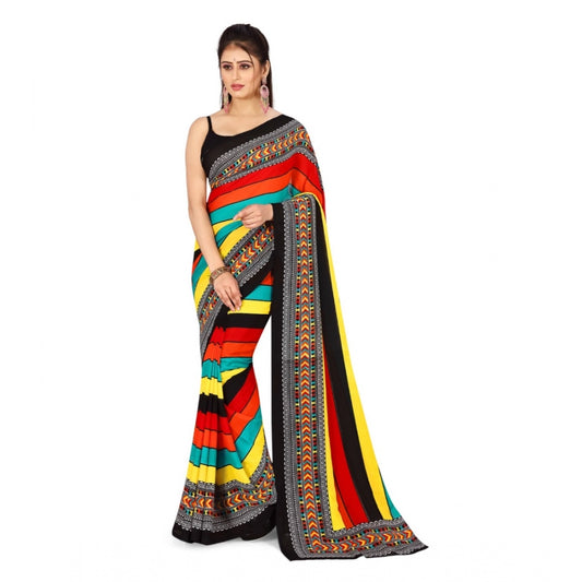 Amfyn Women's Poly Georgette Printed Saree Without Blouse (Multi Color)