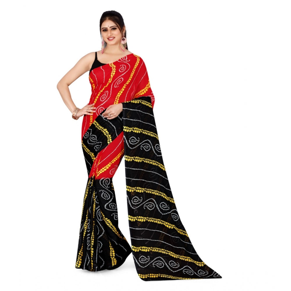 Amfyn Women's Poly Georgette Printed Saree Without Blouse (Red, Black)
