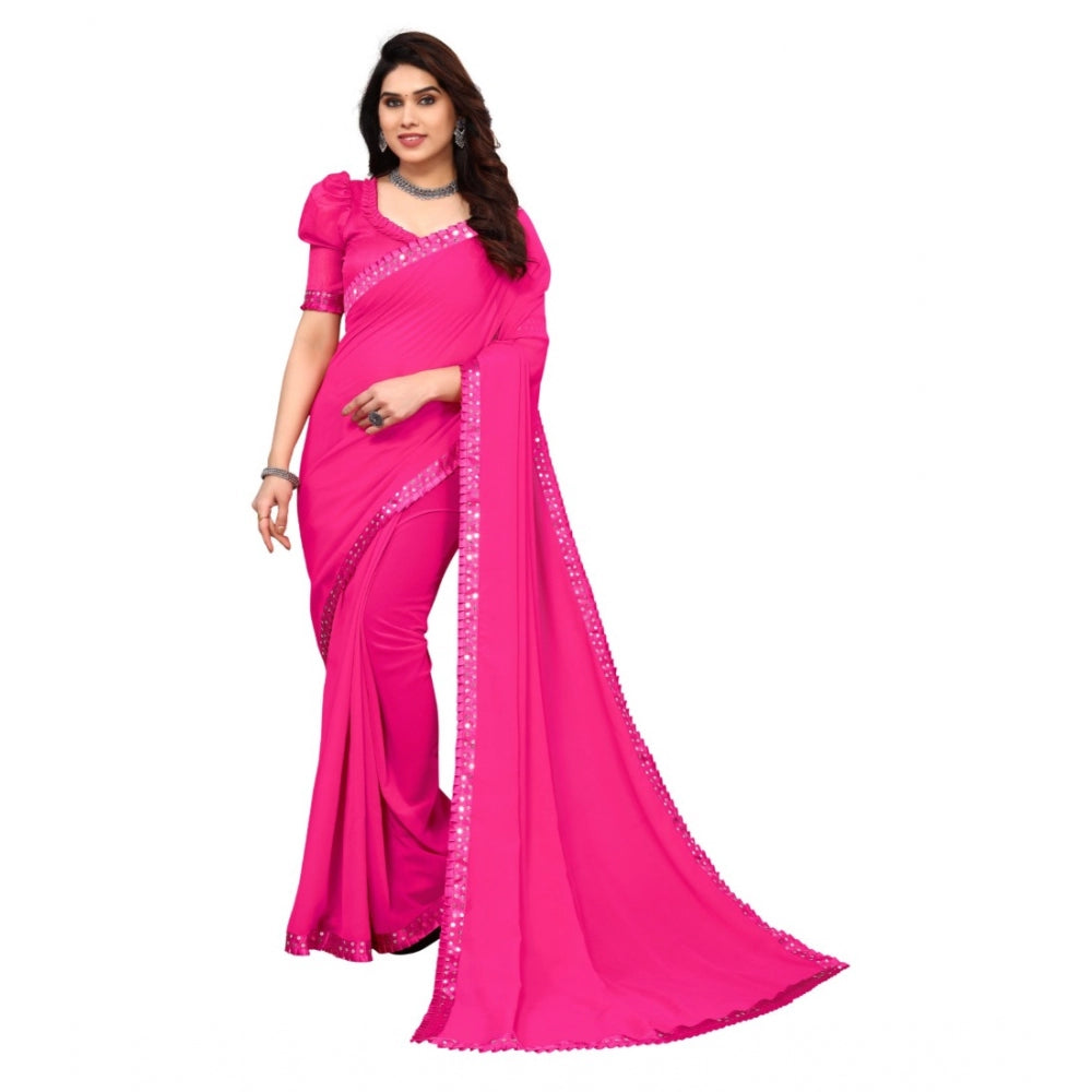 Amfyn Women's Embellished Dyed Printed Bollywood Georgette Saree With Blouse (Pink)