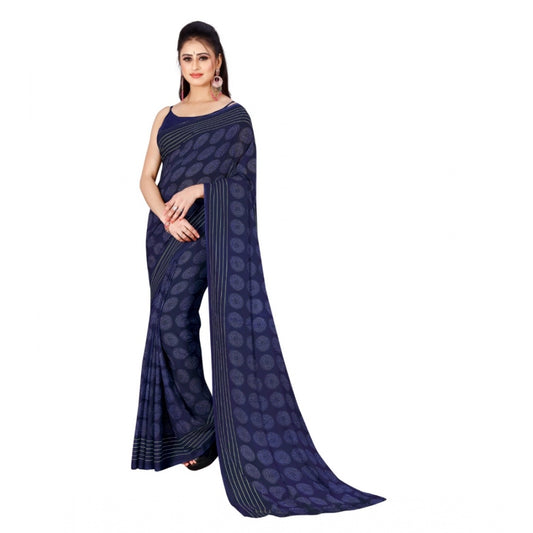 Amfyn Women's Poly Georgette Printed Saree Without Blouse (Blue)