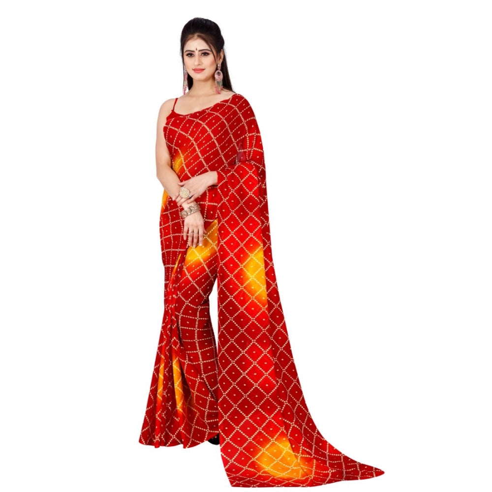 Amfyn Women's Poly Georgette Printed Saree Without Blouse (Red)