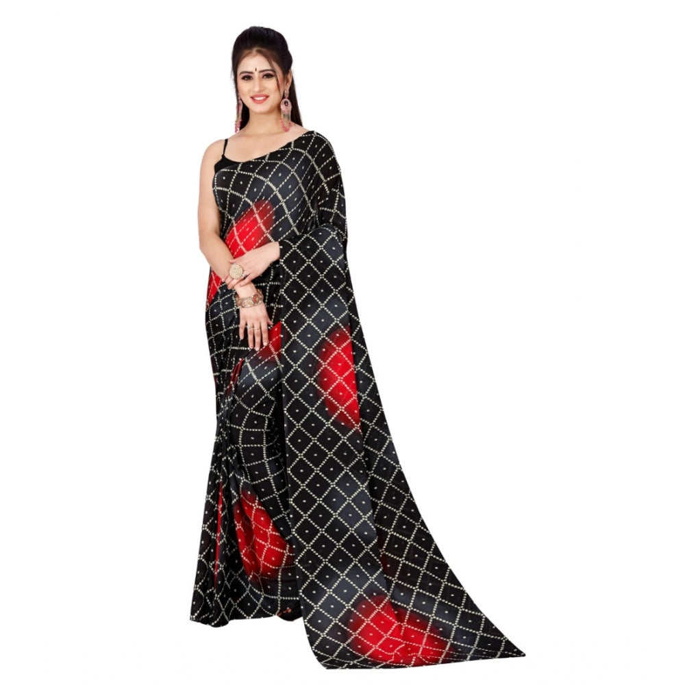 Amfyn Women's Poly Georgette Printed Saree Without Blouse (Black)