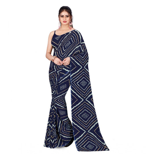 Amfyn Women's Poly Georgette Printed Saree Without Blouse (Navy Blue)