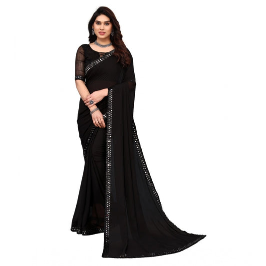 Amfyn Women's Embellished Dyed Printed Bollywood Georgette Saree With Blouse (Black)