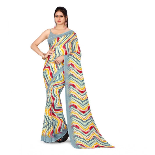 Amfyn Women's Poly Georgette Printed Saree Without Blouse (Multi Color)