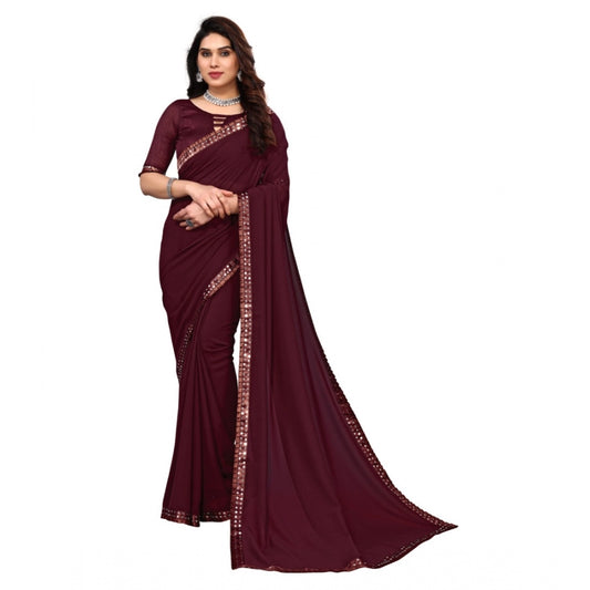 Amfyn Women's Embellished Dyed Printed Bollywood Georgette Saree With Blouse (Dark Choclate)