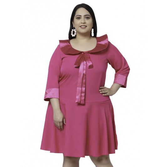 Amfyn Women's Crepe Solid Knee Length Fit and Flare Dress (Pink)