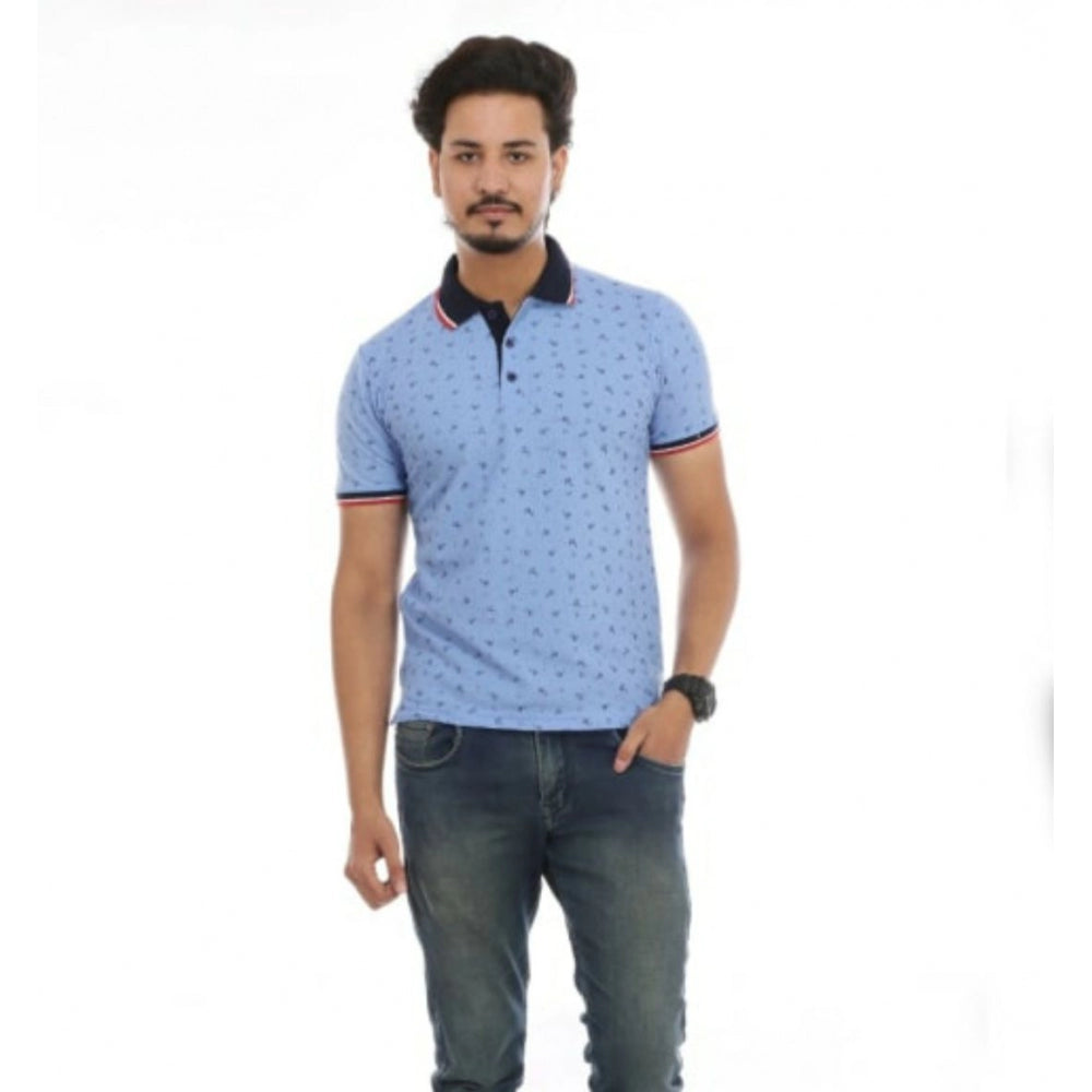 Amfyn Men's Half Sleeve Polo Collar Matte T Shirt (Sky Blue)