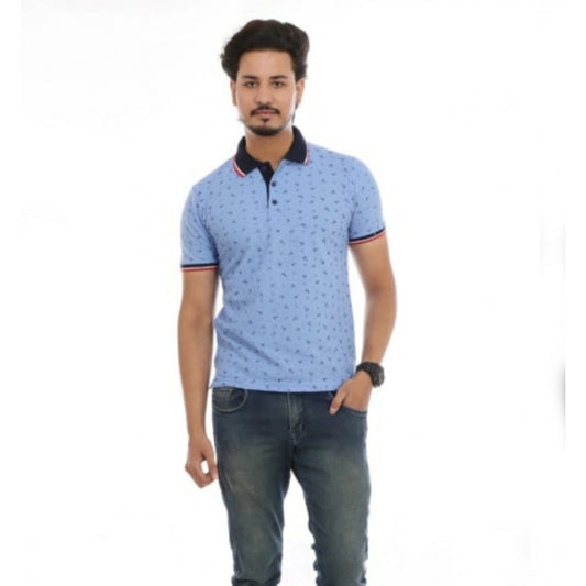 Amfyn Men's Half Sleeve Polo Collar Matte T Shirt (Sky Blue)