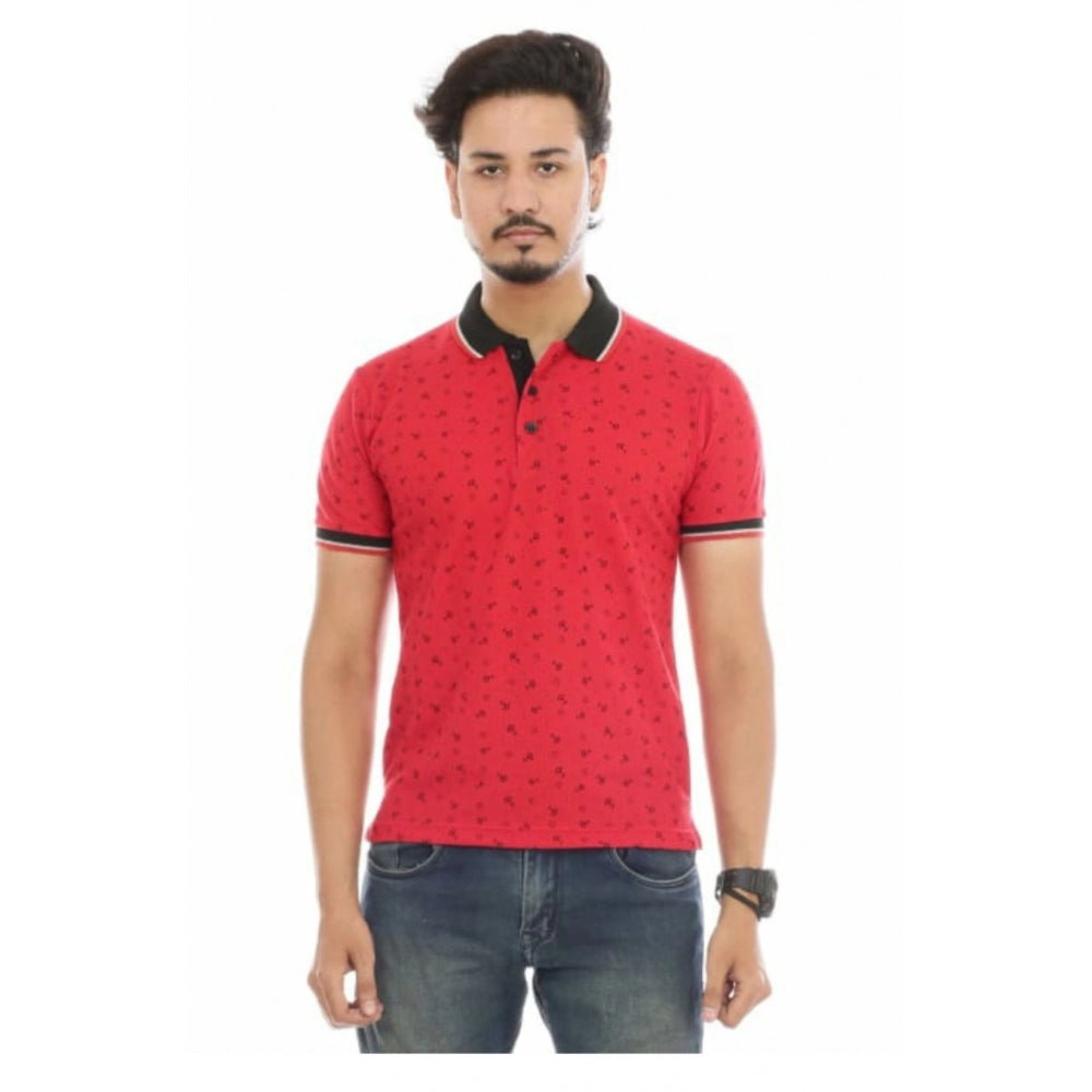 Amfyn Men's Half Sleeve Polo Collar Matte T Shirt (Red)