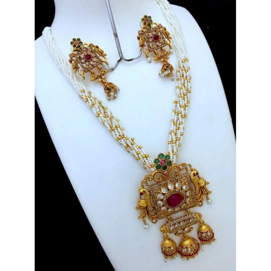 Fashion Women's Elite Moti Mala Ad Pendal Jewellery Set (White, Free Size)