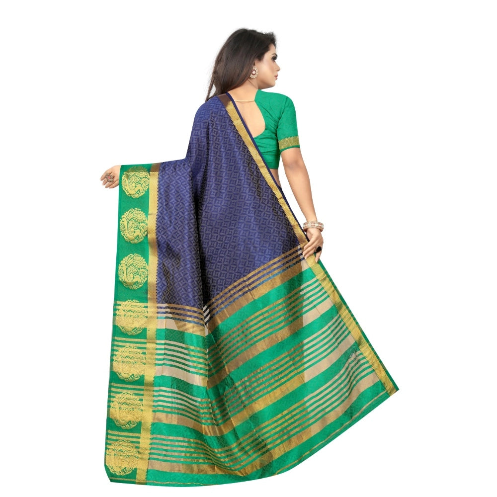 Amfyn Women's Kanjivaram Silk Saree With Unstitched Blouse Piece (Blue, 5-6 Mtrs)