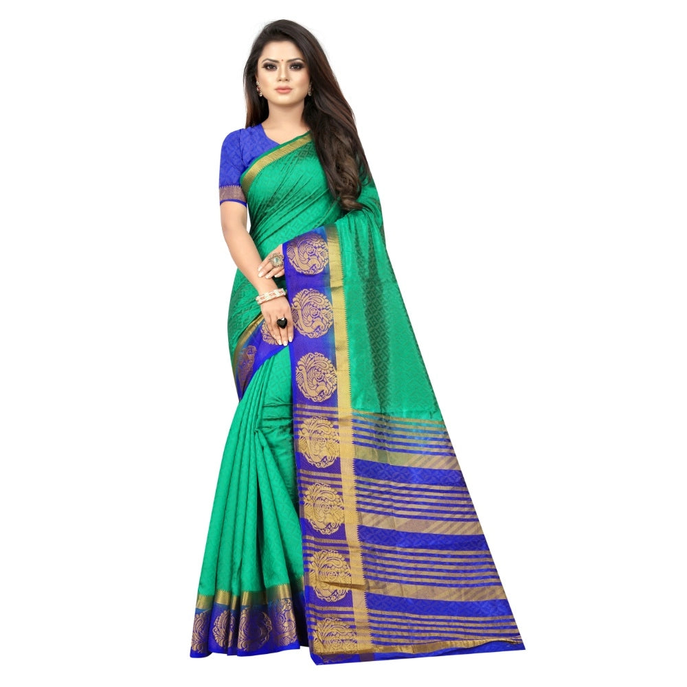 Amfyn Women's Kanjivaram Silk Saree With Unstitched Blouse Piece (Green, 5-6 Mtrs)