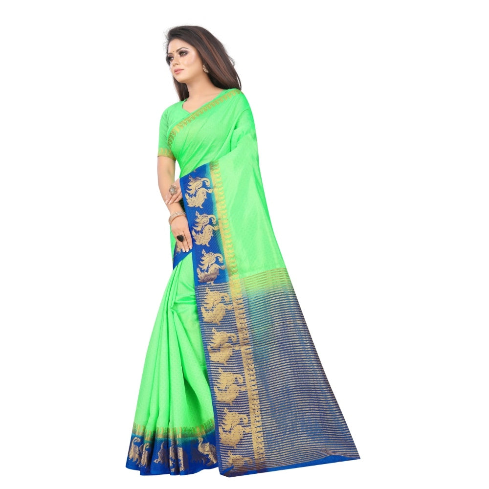 Amfyn Women's Kanjivaram Silk Saree With Unstitched Blouse Piece (Light Green, 5-6 Mtrs)