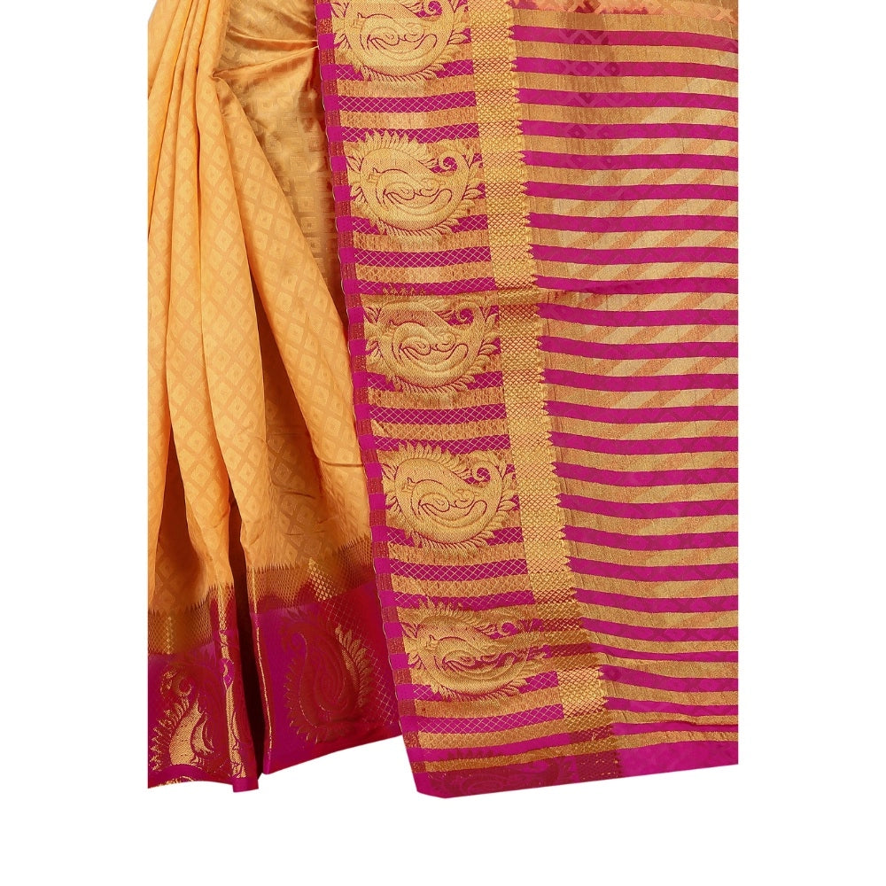 Amfyn Women's Kanjivaram Silk Saree With Unstitched Blouse Piece (Beige, 5-6 Mtrs)