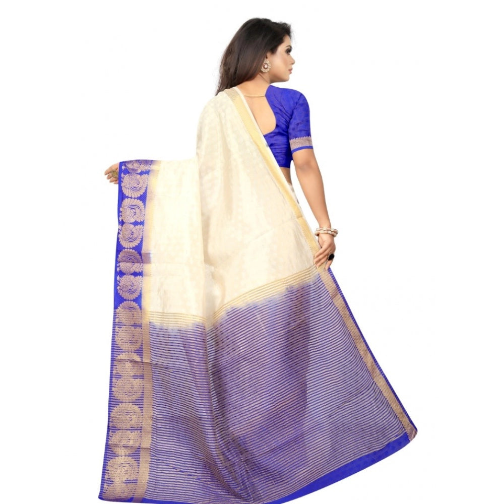 Amfyn Women's Kanjivaram Silk Saree With Unstitched Blouse Piece (White, 5-6 Mtrs)