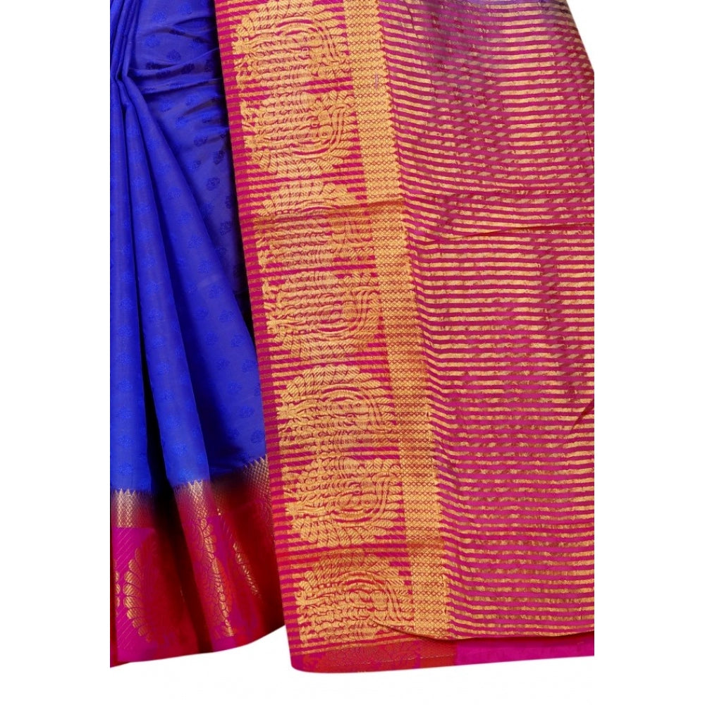 Amfyn Women's Kanjivaram Silk Saree With Unstitched Blouse Piece (Blue, 5-6 Mtrs)