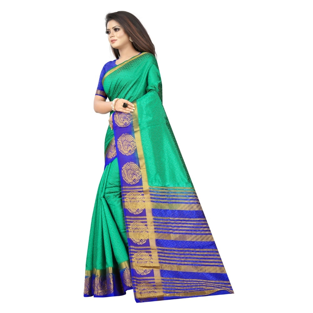 Amfyn Women's Kanjivaram Silk Saree With Unstitched Blouse Piece (Green, 5-6 Mtrs)