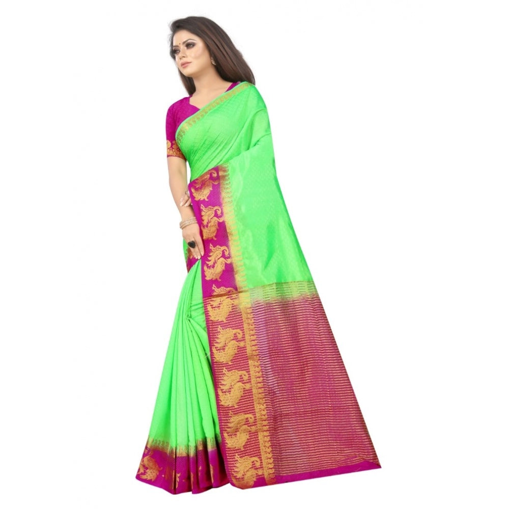 Amfyn Women's Kanjivaram Silk Saree With Unstitched Blouse Piece (Light Green, 5-6 Mtrs)