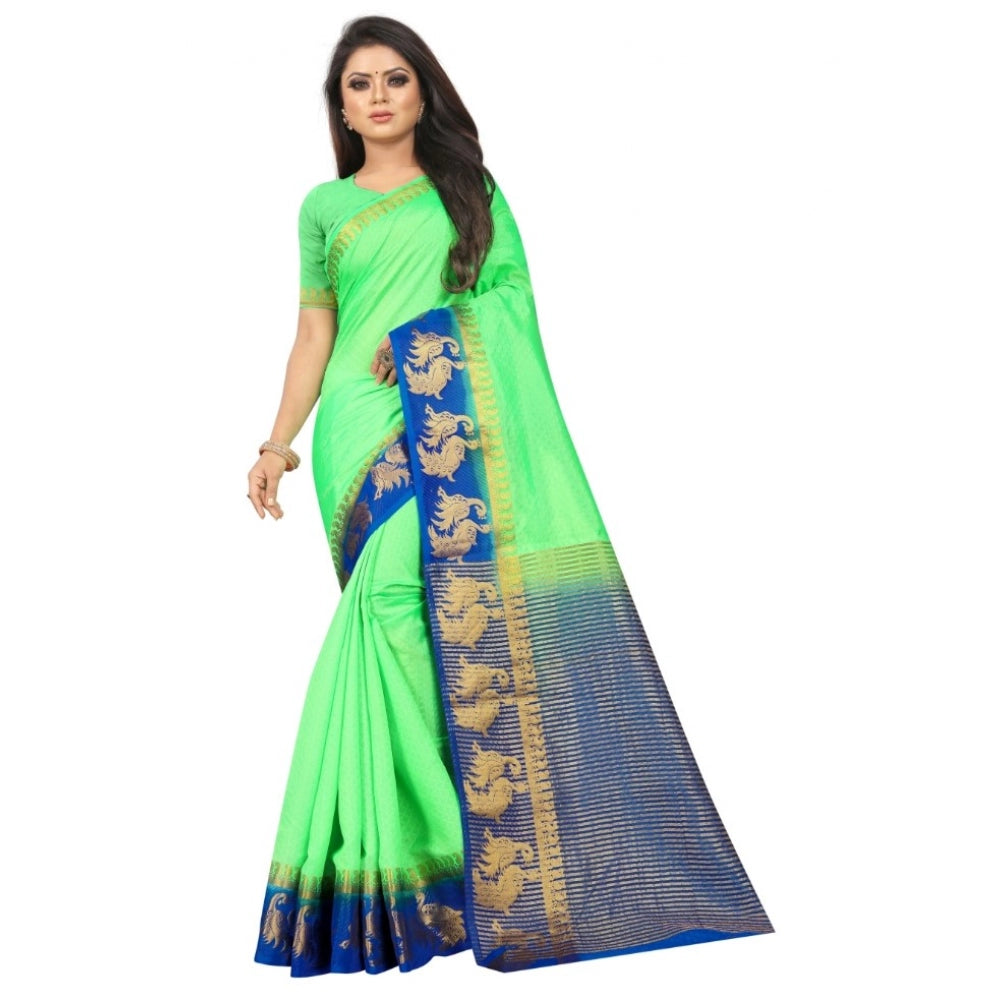 Amfyn Women's Kanjivaram Silk Saree With Unstitched Blouse Piece (Light Green, 5-6 Mtrs)