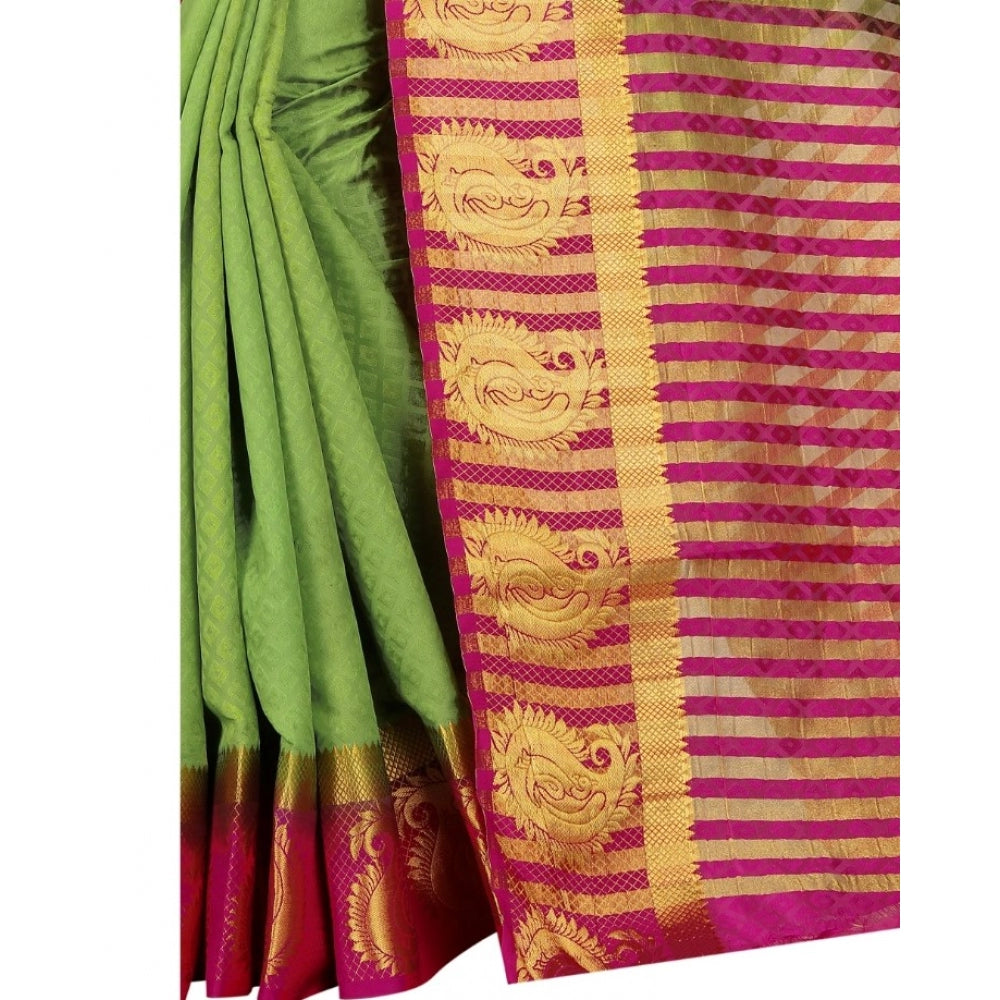 Amfyn Women's Kanjivaram Silk Saree With Unstitched Blouse Piece (Green, 5-6 Mtrs)